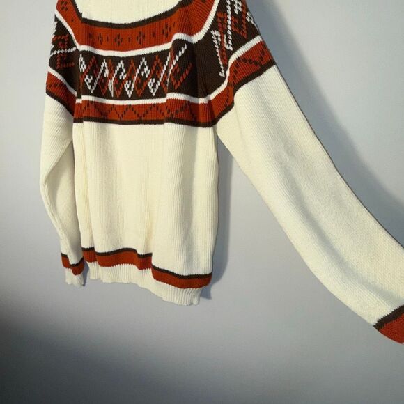 Vintage 70’s JCPenney Nordic Fair Isle Buttercream Men’s Ski Sweater Acrylic Siz - Picture 5 of 12